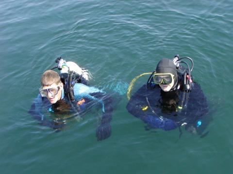 students scuba diving